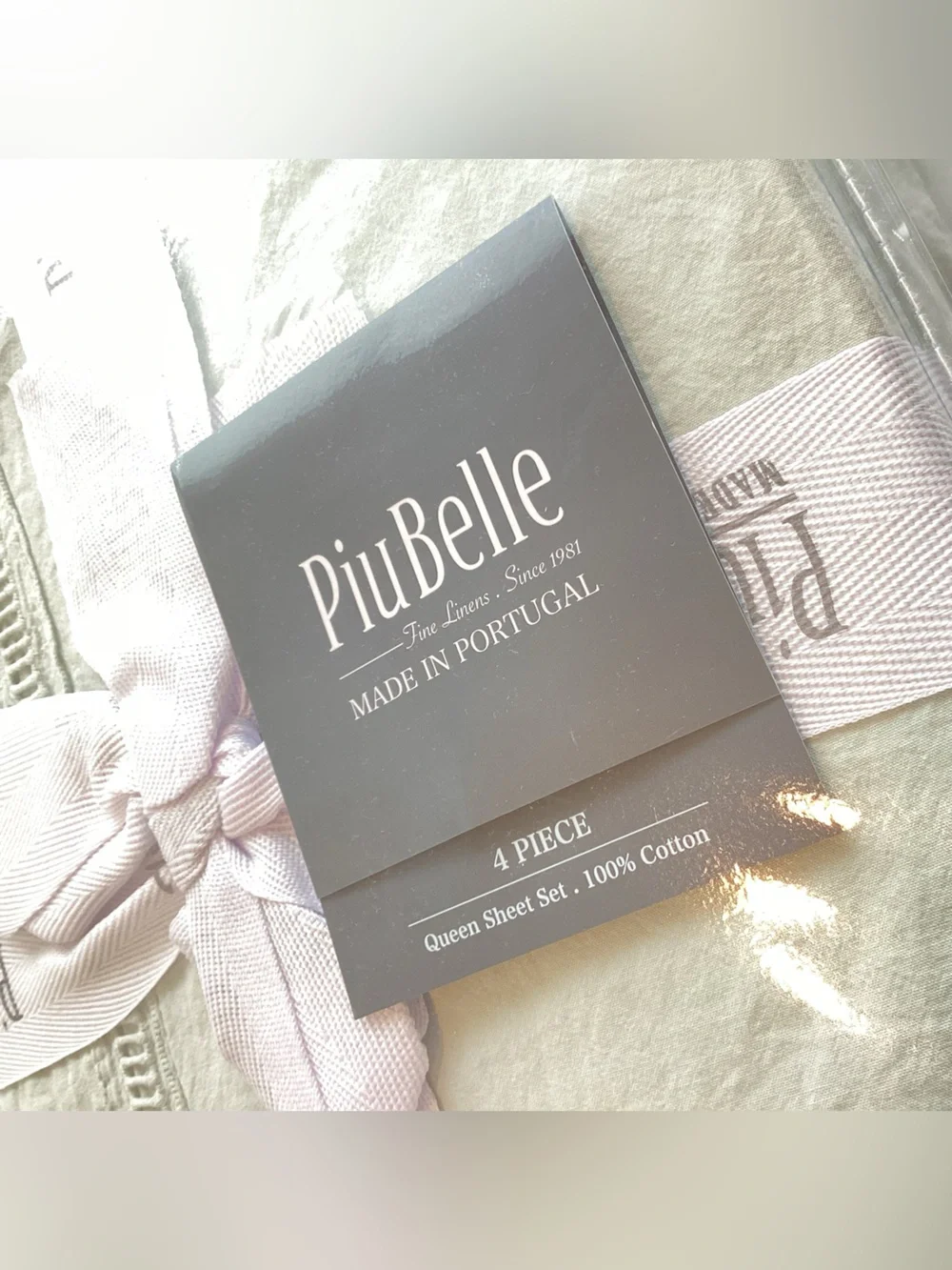 PiuBelle Portuguese Cotton Sheet Set Queen NEW Made in Portugal Sage Green